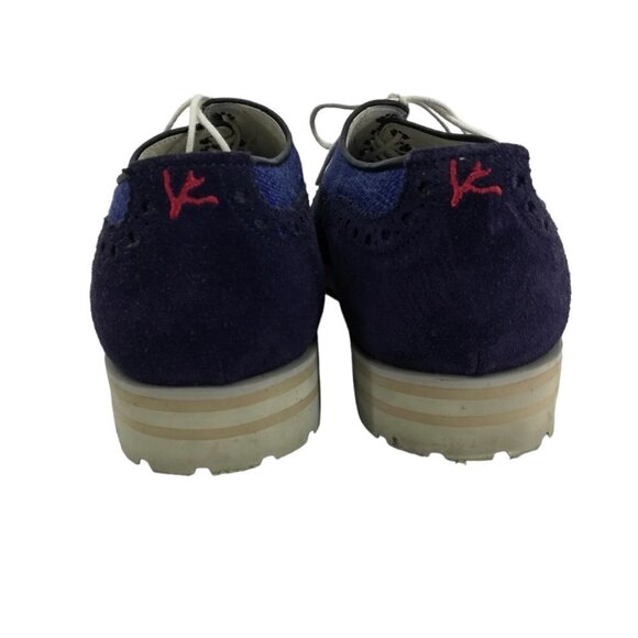 Isaia Napoli Blue Suede Brogues Oxford Loafers Size 6.5 US Mens 7.5 Womens 9.5 - Picture 7 of 13